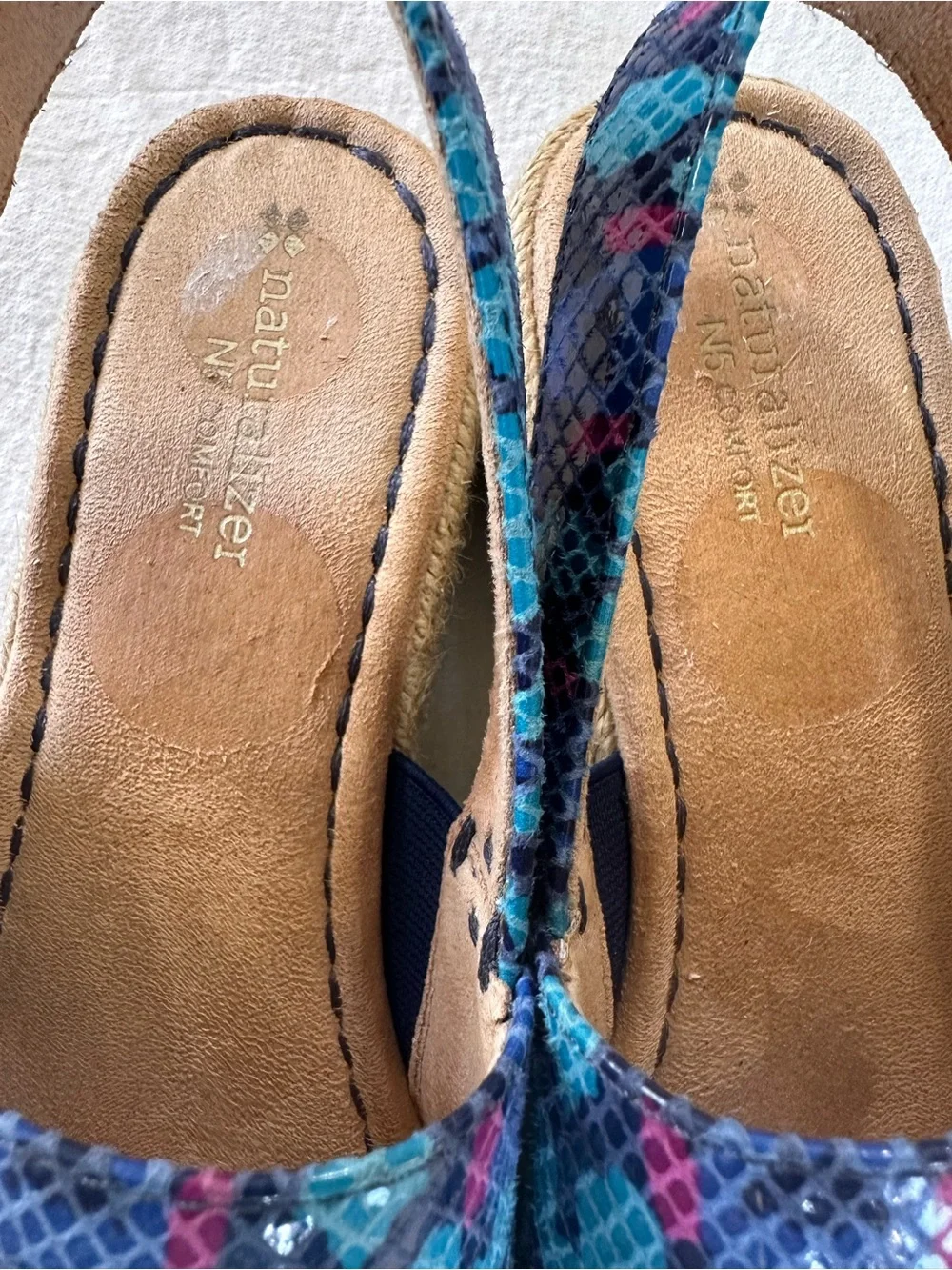 Naturalizer 7.5 Blue Snake-Print Espadrille Slingback Sandals - Picture 3 of 10